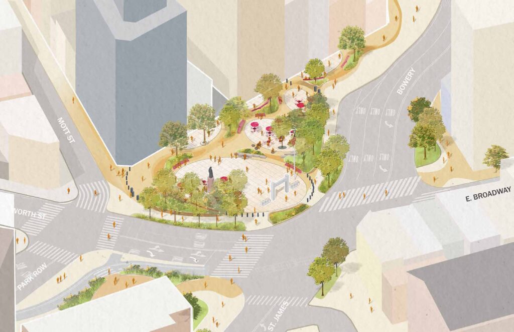 Renderings Revealed for Kimlau Square Redesign And Memorial Arch Restoration In Chinatown, Manhattan